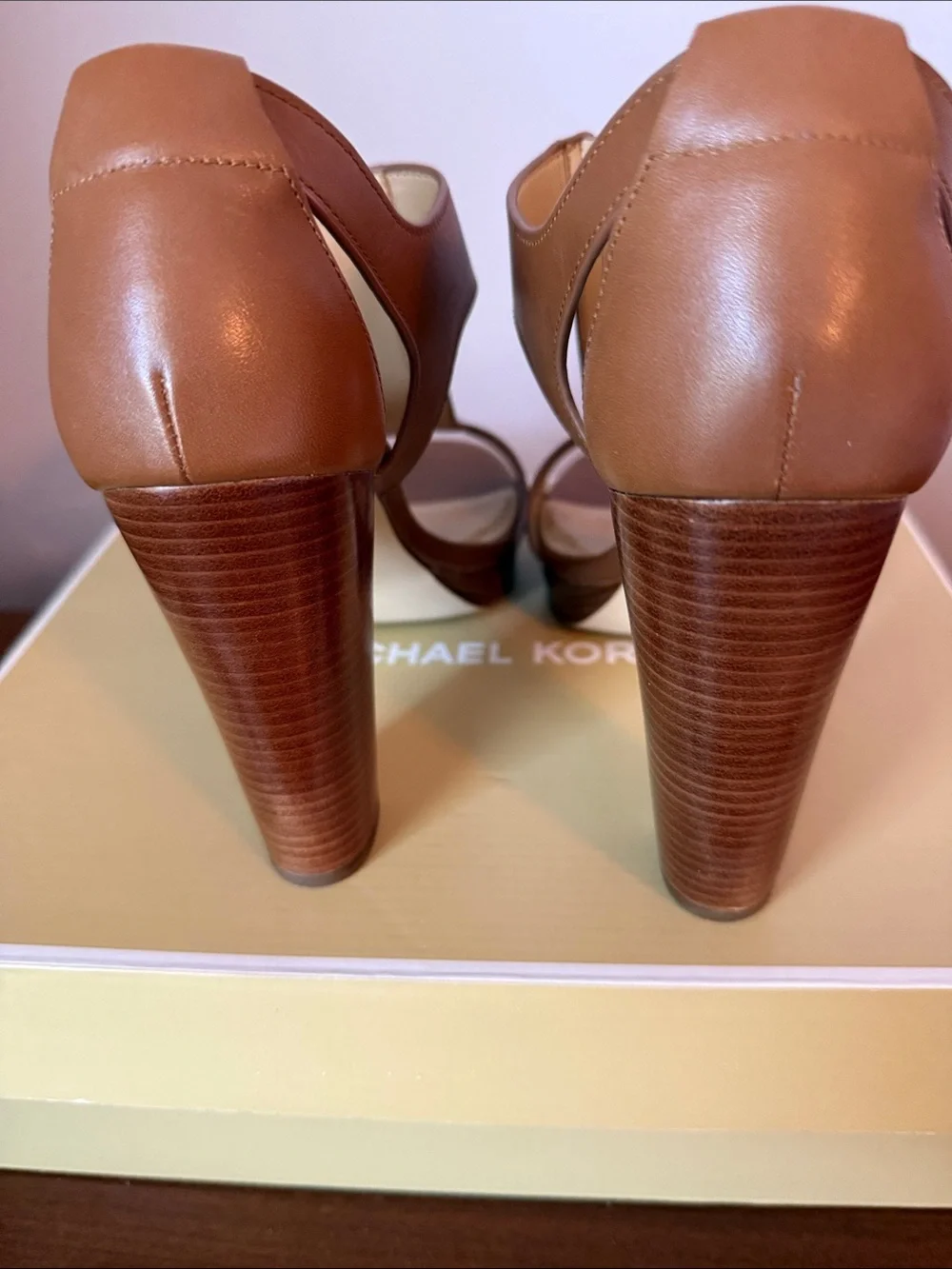 Michael Kors Brown Leather Zip-Front Block Heel Sandals